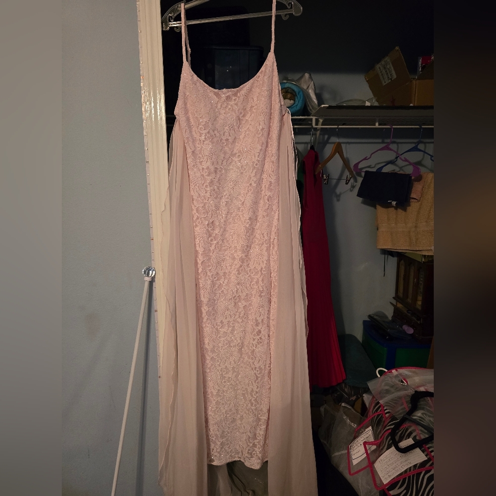 Ladies lace formal dress with detachable cape